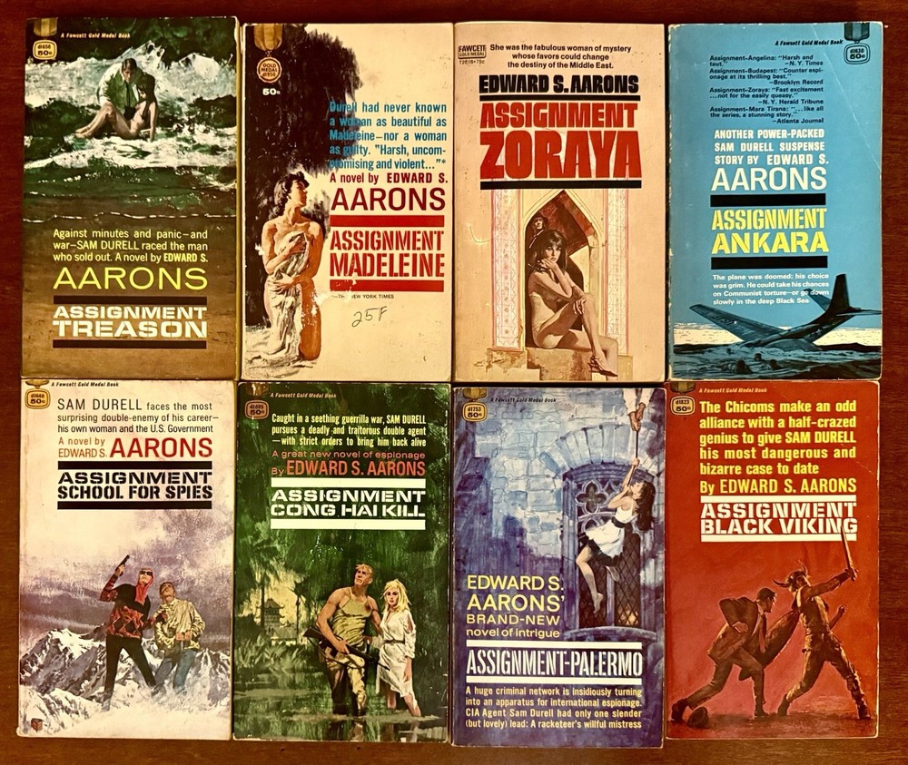 Edward S. Aarons lot of 8 vintage VG- to VG+ PBs, Sam Durell Assignment Series
