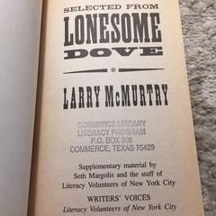 Selected From Lonesome Dove Larry McMurtry 1992 Literacy Volunteers Of New York