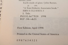 Earth Made of Glass by John Barne, 1st Edition, Hardcover, 1998