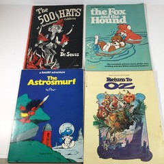 Lot of 4 Paperback Childrens Books-Dr. Seuss 500 Hats, Smurfs, Fox & Hound, Oz