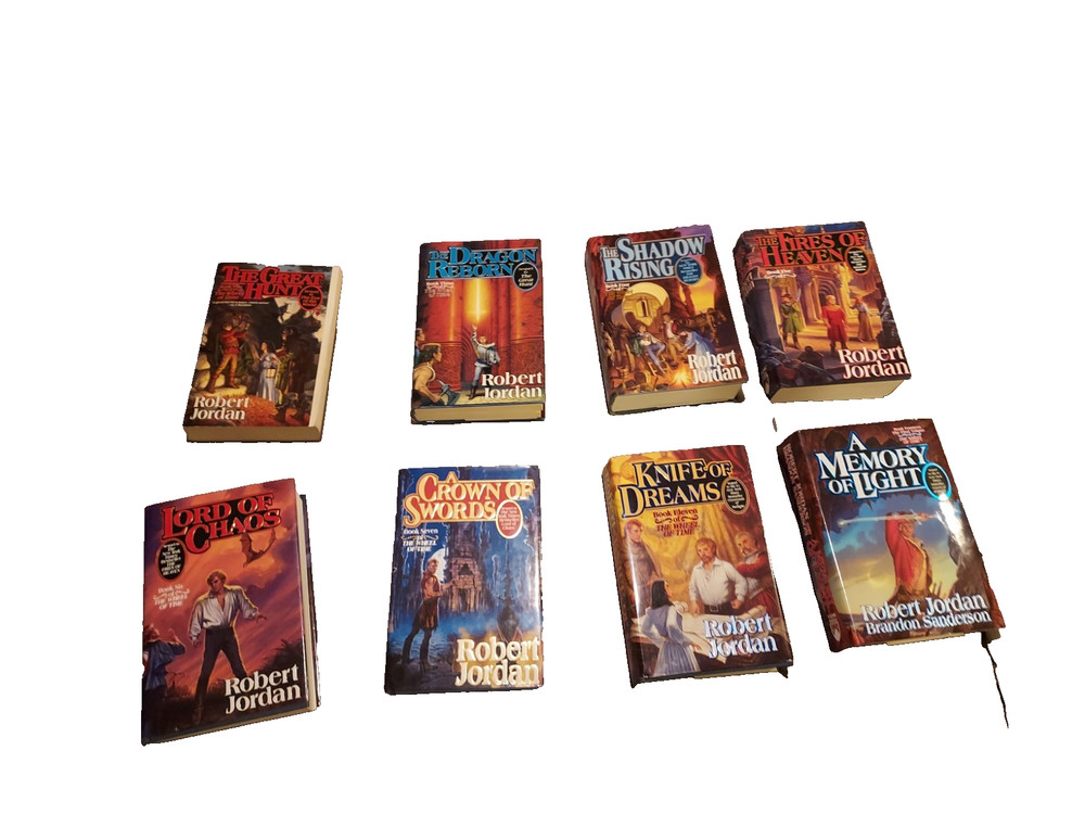 Wheel of Time Lot 8 bks, 6 signed most 1st print Robert Jordan condition varies
