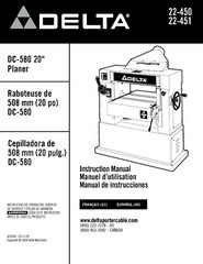 Delta DC-580 20″ Planer 22-450 22-451 Instruction Manual SPIRAL BOUND