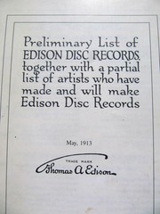1913 PRELIMINARY LIST OF EDISON DISC RECORDS Diamond Re-Creation Catalog Thomas