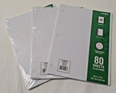 240 SHEET GRAPH RULED FILLER PAPER 4 SQUARES 10.5×8 IN RING 2 SIDED QUAD 3 PACK.