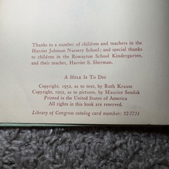 A Hole Is To Dig by Ruth Krauss & Maurice Sendak 1952 First Edition Hardcover