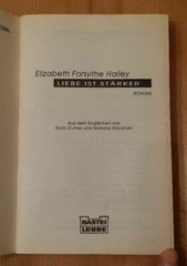 Love is Stronger Novel Elizabeth Forsythe Hailey Bastei Lübbe 1994 301 Pages