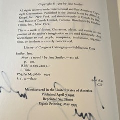 Alfred A. Knopf Moo by Jane Smiley, Hardcover 1995 1st Ed Signed Inscribed DJ