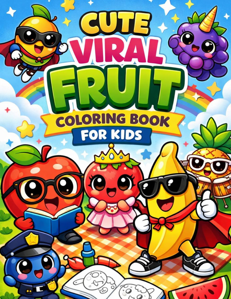 Fruit Coloring Book Kids Cute Fun 26 Pages Easy Ages 4-8