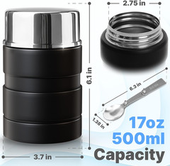 Stainless Steel Thermo for Hot Food 17OZ with Folding Spoon, Vacuum Insulated Fo