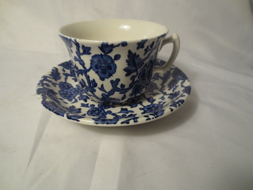 Burleigh Arden Blue Breakfast Cup & Saucer 7oz Staffordshire England Excellent