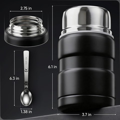 Stainless Steel Thermo for Hot Food 17OZ with Folding Spoon, Vacuum Insulated Fo
