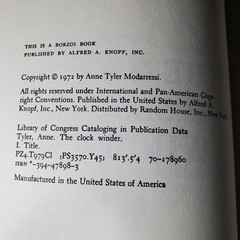The Clock Winder Anne Tyler 1972 First Edition Fiction Alfred A. Knopf