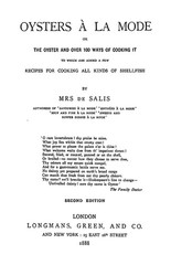 1888 Oysters À La Mode Vintage Cook Book 77 Pages
